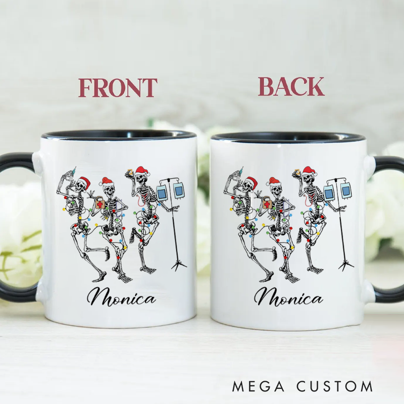Personalized Nurse Mug Holiday Skeleton Crew Festive Healthcare Heroes Coffee Mug Gift