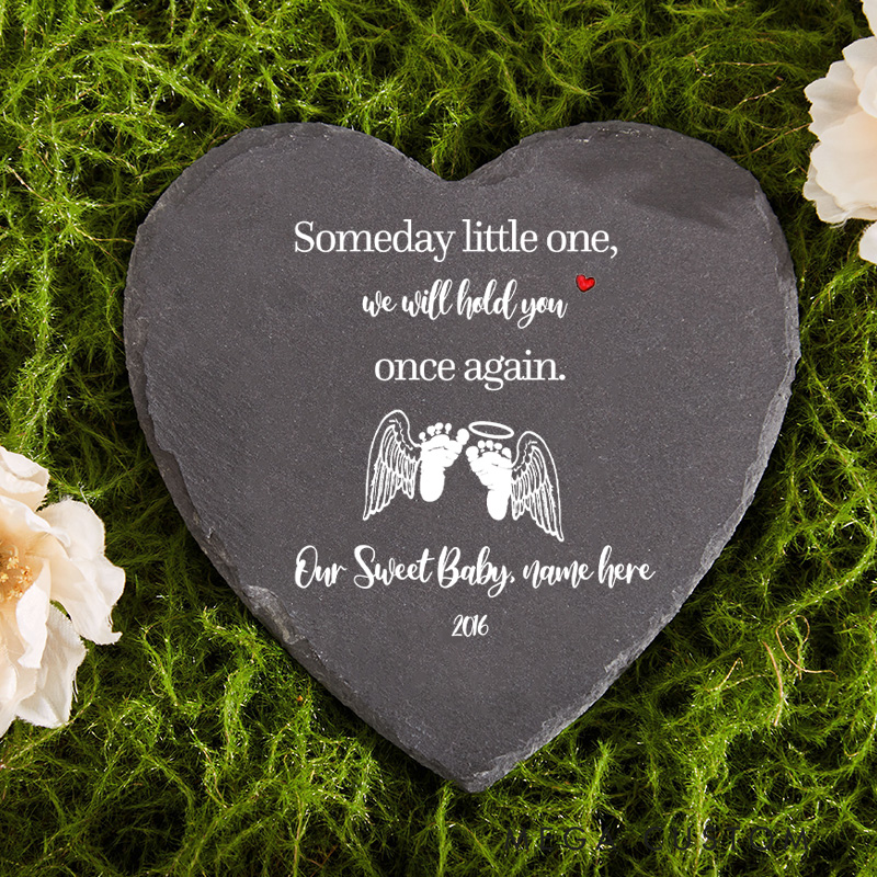 Personalized Miscarriage Memorial Garden Stone Baby Miscarriage Gift We will Hold You Footprint and Wings Flat Garden Stone Infant Loss Stillborn Gift