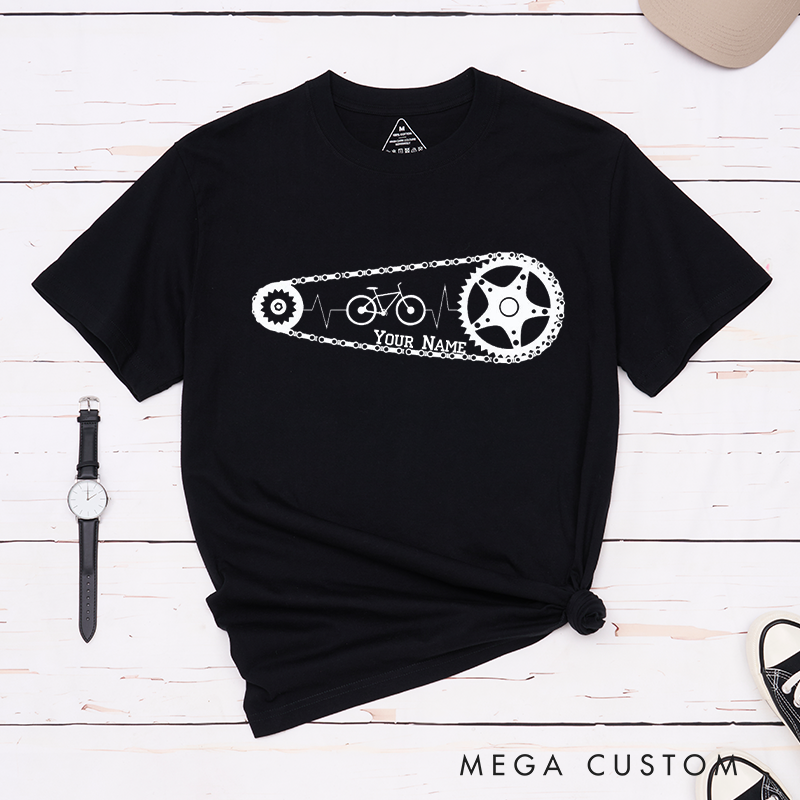 Personalized Cycling Chain T-Shirt with a Heartbeat Motif for Outdoor Adventures Riding Cycling Biking Enthusiasts