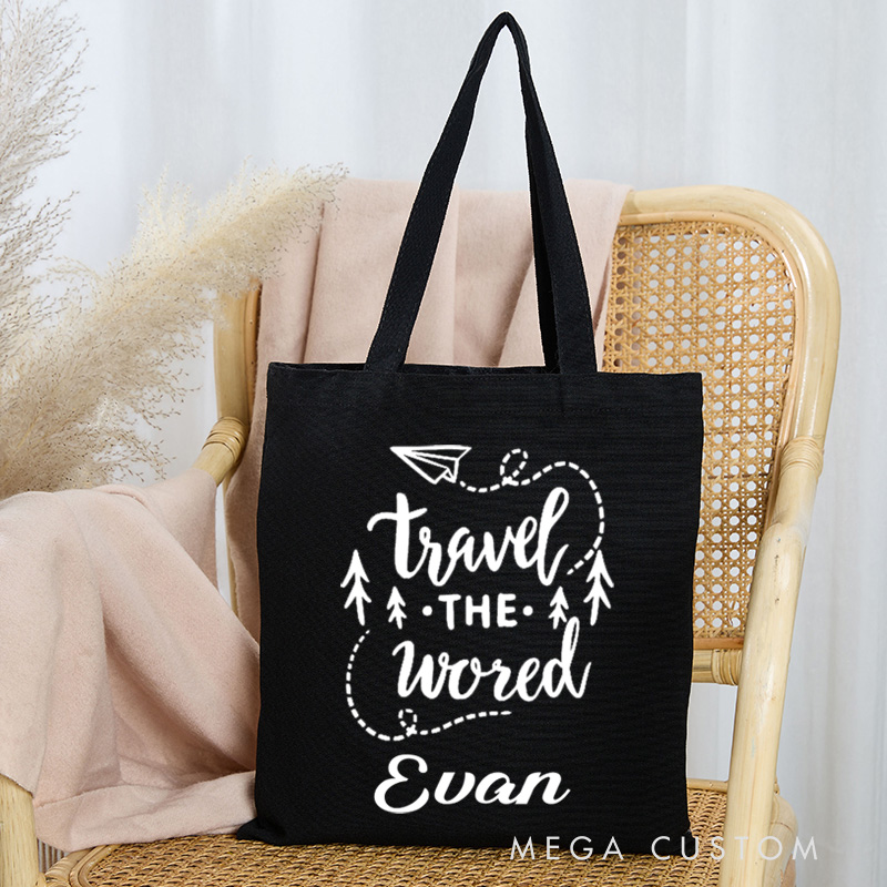 Personalized Travel The World Tote Bag Perfect Gift for Traveling Lovers Gift for Vacation