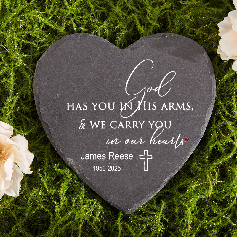 Personalized Memorial Garden Stone for Loss of Loved One God Has You in His Arms Sympathy Gift Slate Grave Marker Keepsake Bereavement Gift