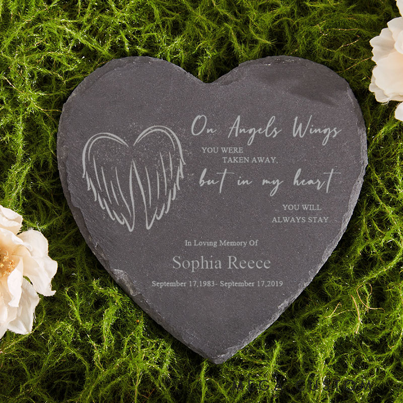 Personalized Memorial Garden Stone On Angels Wings Sympathy Gift Slate Grave Marker Keepsake Remembrance Bereavement Plaque for Loss of Loved One 