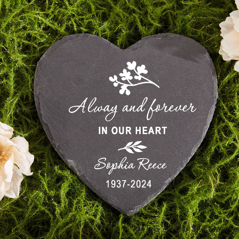 Personalized Memorial Stone for Loss of a Loved One Engraved Always And Forever In Our Hearts Slate Grave Marker Keepsake Sympathy Gift