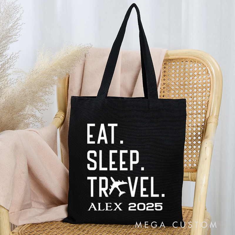Personalized Eat Sleep Travel Tote Bag Gift for Traveling Lovers Funny Vacation Gift