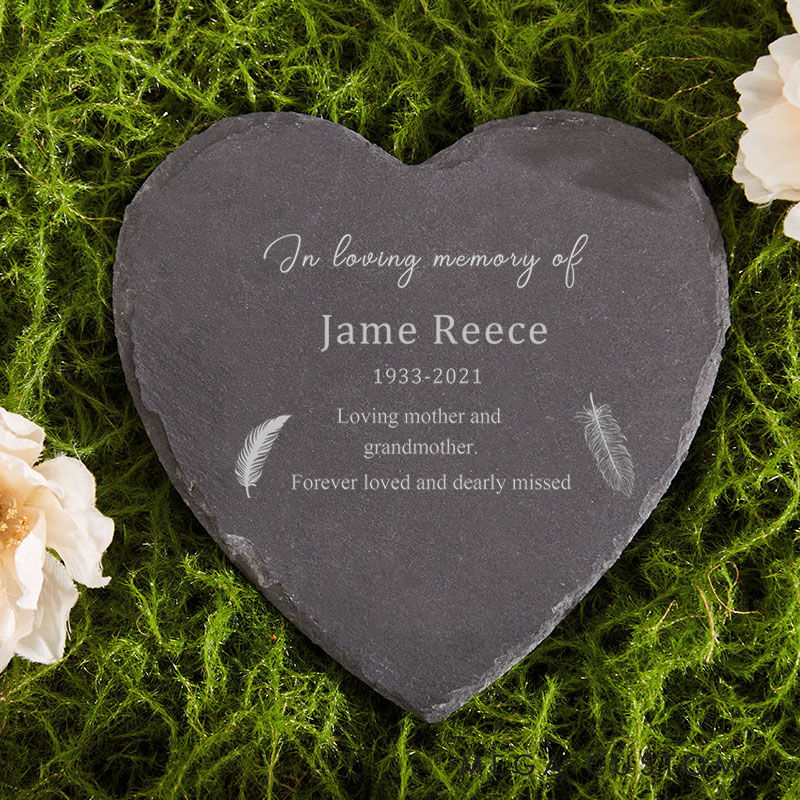 Personalized Memorial Garden Stone for Loss of Loved One in Loving Memory Gift Feathers Design Slate Marker Garden Remembrance Gift 