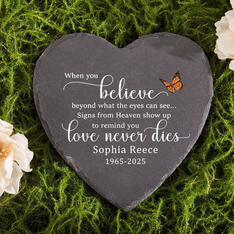 Personalized Memorial Stone for Loss of Loved One Monarch Butterfly Memorial Remembrance Stone Sympathy Gift Signs from Heaven Love Never Dies