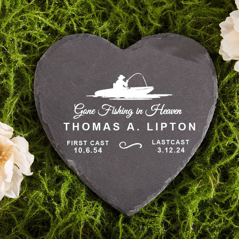 Personalized Memorial Garden Stone Gone Fishing in Heaven in Memory of Lost Loved One Grave Marker Fisherman Memorial Dad Memorial Stone