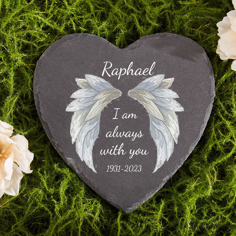 Personalization Memorial Garden Stone On Angels Wings Customizable with Name and Dates Decorative Stepping Stones for Loss of Loved One