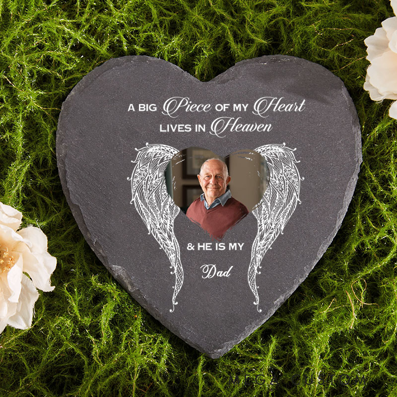 Personalized Memorial Stone with Photo On Angels Wings Custom in Loving Memory Gifts Funeral Remembrance Garden Stone Memorial Gift