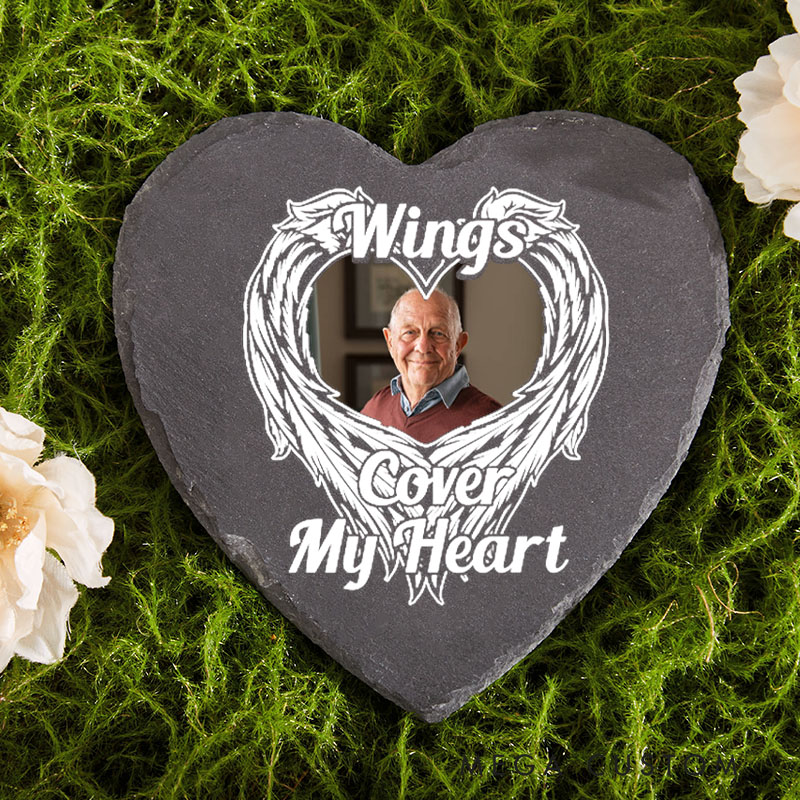 Personalized Angel Wings Memorial Stone with Photo in Loving Memory Gifts Funeral & Remembrance Loss of  Loved one Garden Stone