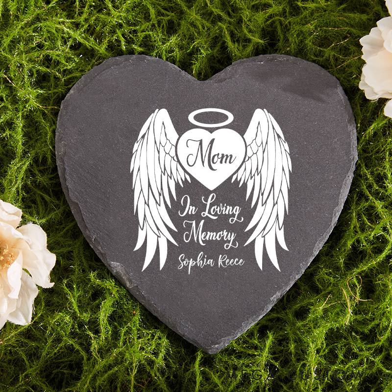 Personalized Memorial Stone In Loving Memory Gift Angel Wings Memorial Garden Stone Always In My Heart Bereavement Grave Marker