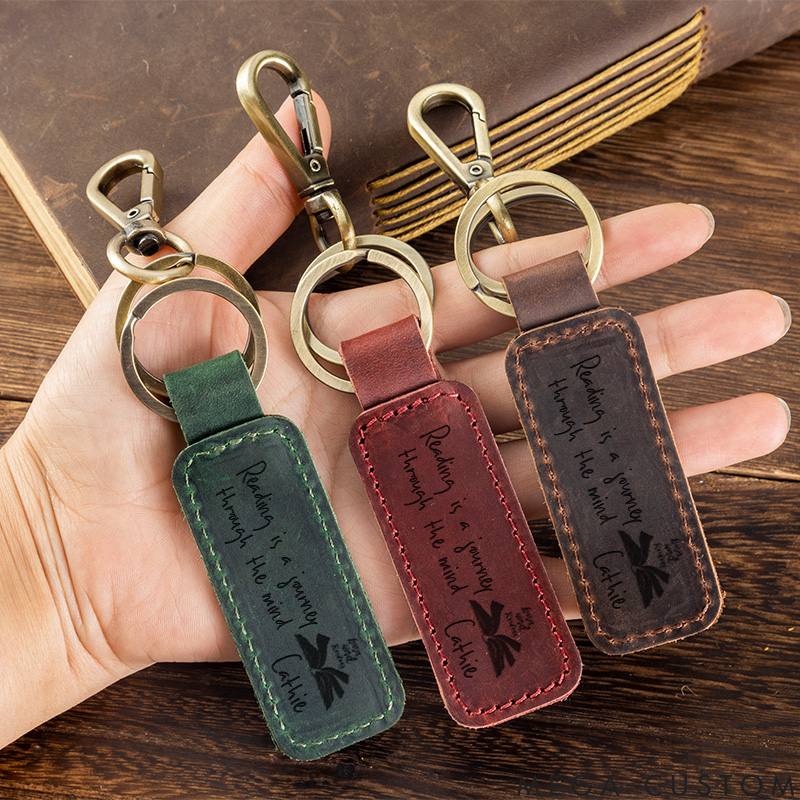 Personalized Reading Is a Journey Through the Mind Keychains Engraved Leather Keychain with Name