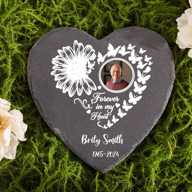 Personalized Memorial Stone Custom Photo Garden Stone Wife To Husband with Wings Memorial Grave Marker for Loss of Husband Sympathy Gift