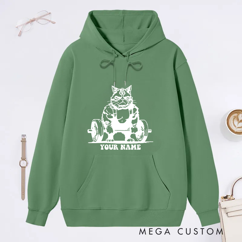 Personalized Fitness Classic Hoodies with Funny Cat Weightlifting Design for Fitness Enthusiasts Bodybuilders and Gym Lovers