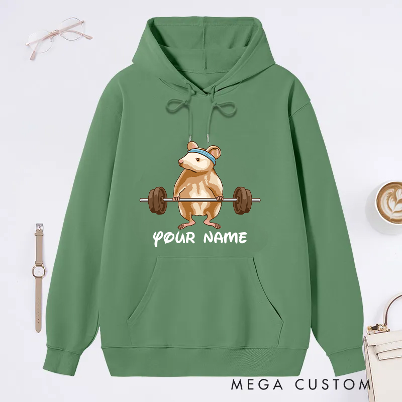 Personalized Fitness Classic Hoodies with Fun Hamster Lifting Barbell Graphic for Fitness Enthusiasts Bodybuilders and Gym Lovers