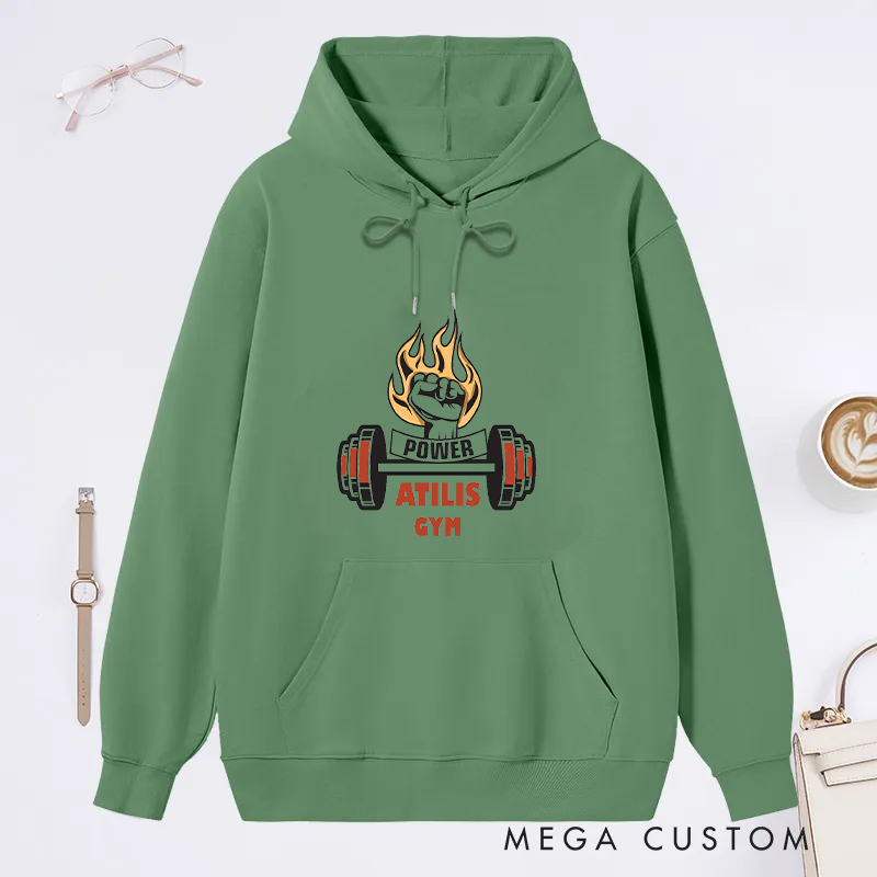 Personalized Fitness Classic Hoodies with Flaming Barbell Design for Fitness Enthusiasts Bodybuilders and Gym Lovers