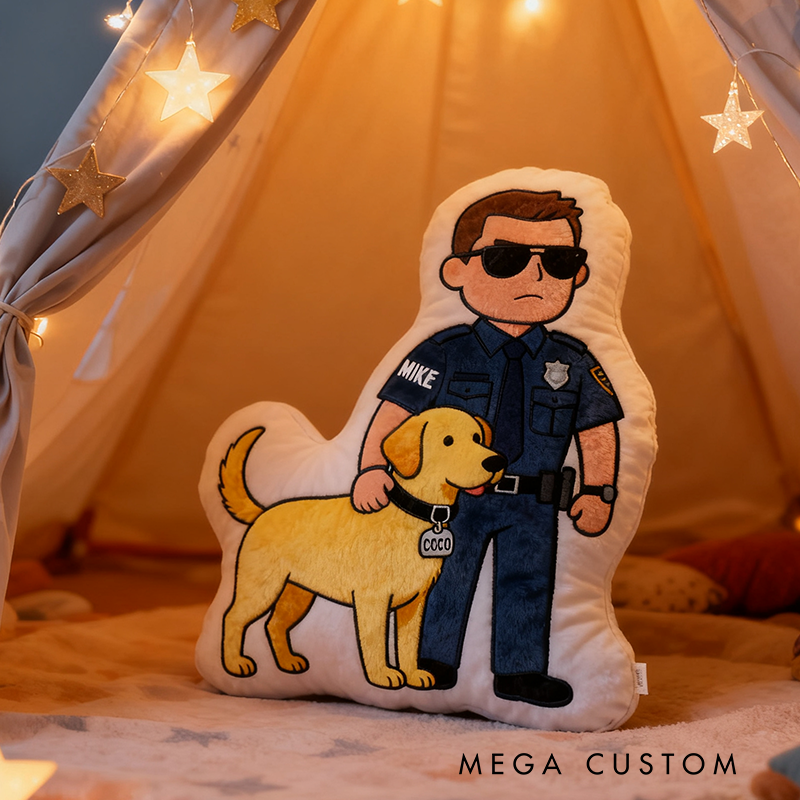 Personalized Police Officer and Dog Plush Pillow Custom Name Graphic 3D Print Pillow 