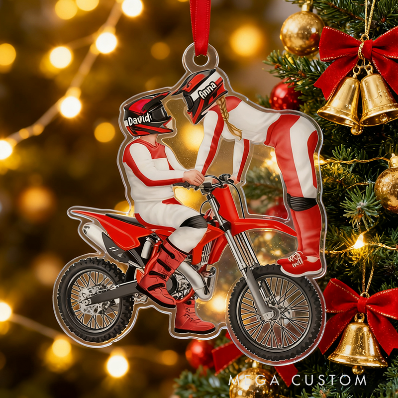 Personalized Motorcross Couple Acrylic Ornament Custom Dirt Bike Couple Christmas Ornament