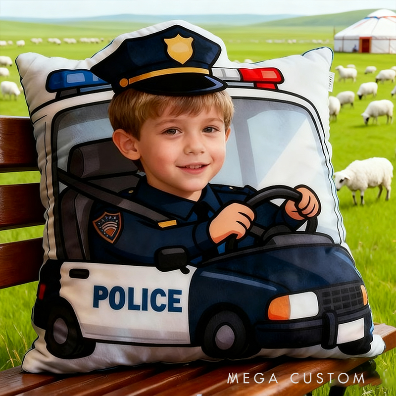 Personalized Cute Policeman Pillow with Custom Text Graphic 3D Print Pillow Cartoon Police Officer Pillow
