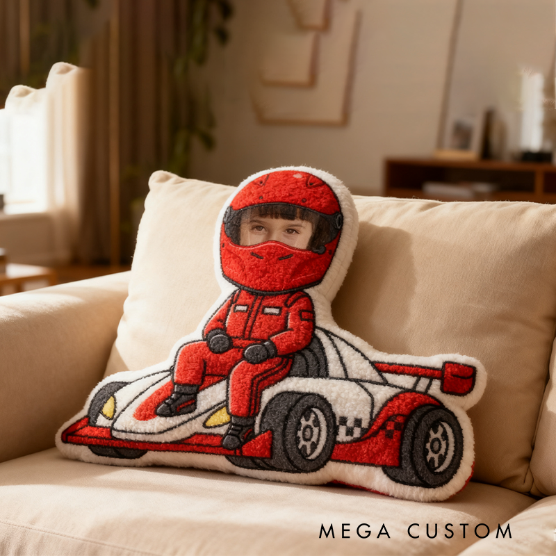 Personalized Go-Kart Racer Pillow with Custom Face Design 3D Print Pillow 