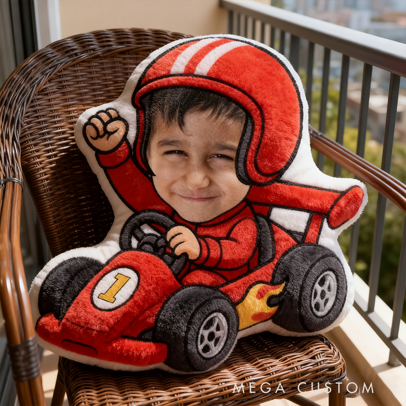 Personalized Go-Kart Racer Pillow with Custom Face Design 3D Print Pillow Custom Race Car Driver Pillow