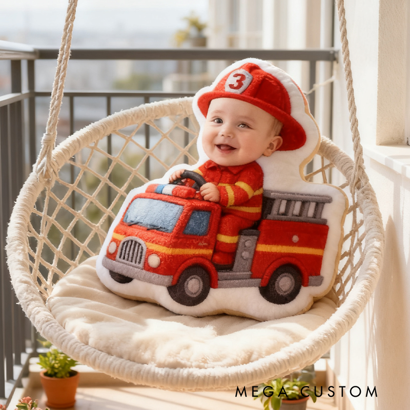 Custom Firetruck Pillow Personalized with Your Baby's Face Pillow Firefighter Gift