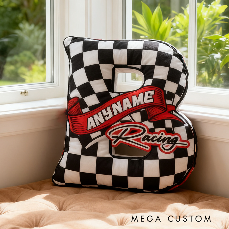 Personalized Racer Name With Flag Car Motorbike Pillow Custom Racing Name Letter Pillow Custom Name Graphic 3D Print Pillow 