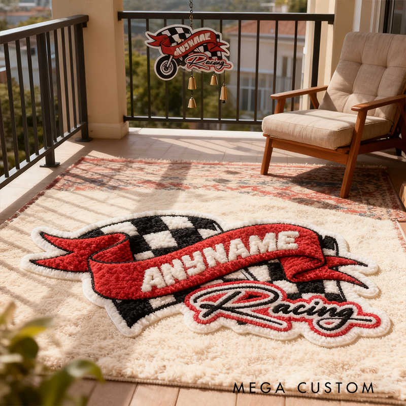 Personalized Racer Name With Flag Car Motorbike Rugs Custom Name Racer Speed Rugs Xmas Gift