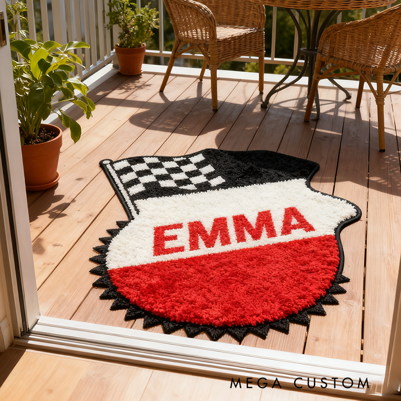 Personalized Racing Badge-Shaped Rug with Name Custom Name Racer Speed Rugs Xmas Gift