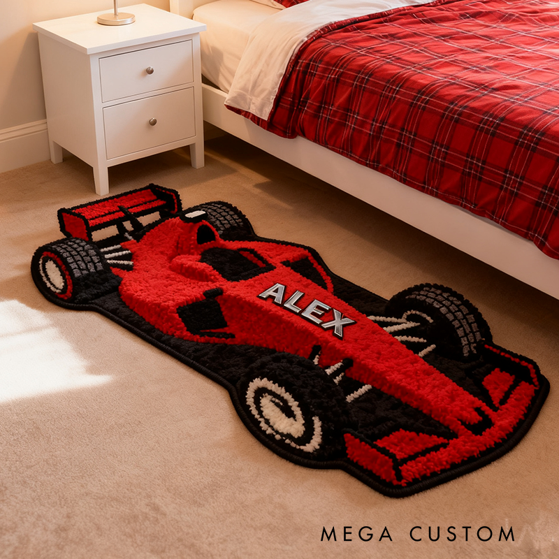 Personalized Formula One Car Shaped Rug with Name Custom Racer Speed Rugs Xmas Gift