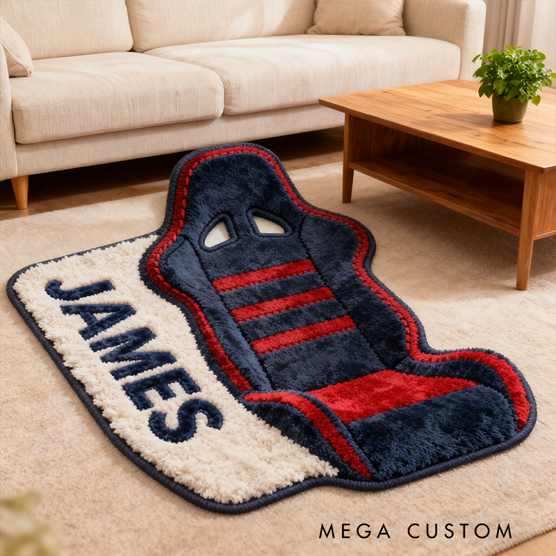 Personalized Racing Seat Shaped Rug with Name Custom Racer Speed Rugs Xmas Gift