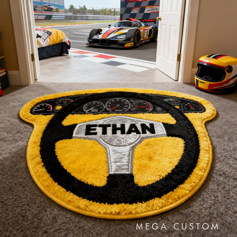 Personalized Steering Wheel Rug with Name Custom Racer Speed Rugs Xmas Gift