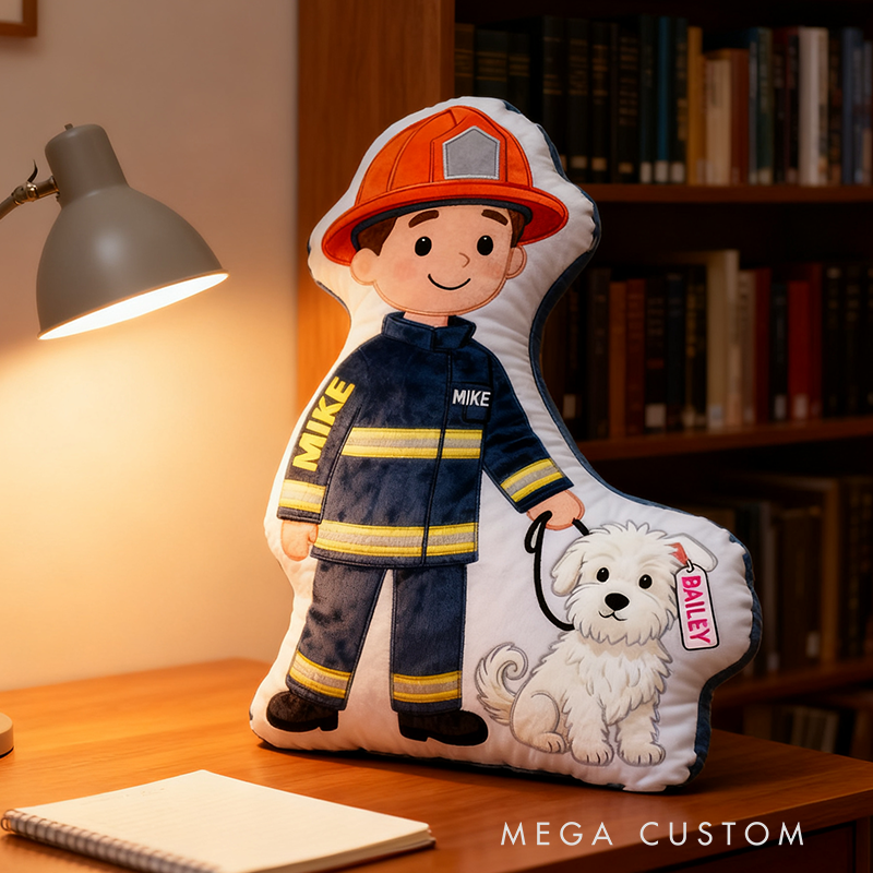 Personalized Firefighter and Dog Plush Pillow Custom Name Graphic 3D Print Pillow 