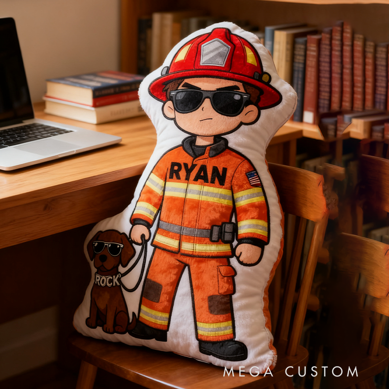 Personalized Firefighter and Dog Plush Pillow Custom Name Graphic 3D Print Pillow 