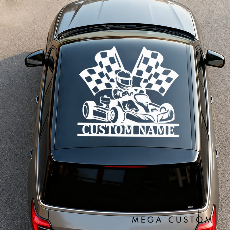 Personalized Go-Kart Racing Decal with Checkered Flags Custom Crew Car Decal Sticker