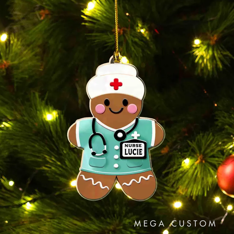 Personalized Gingerbread Nurse Ornament Custom Name Acrylic Ornament Christmas Gift for Nurse