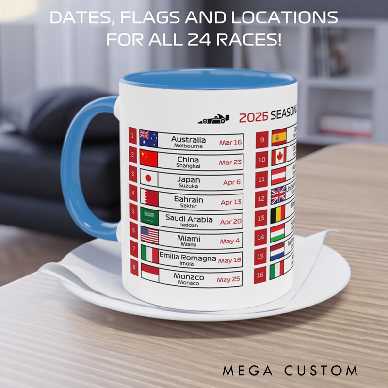 Personalized Formula 2026 Season Calendar Mug Race Car Fan Gift Racing Lover Gift Xmas Gift New Near Gift