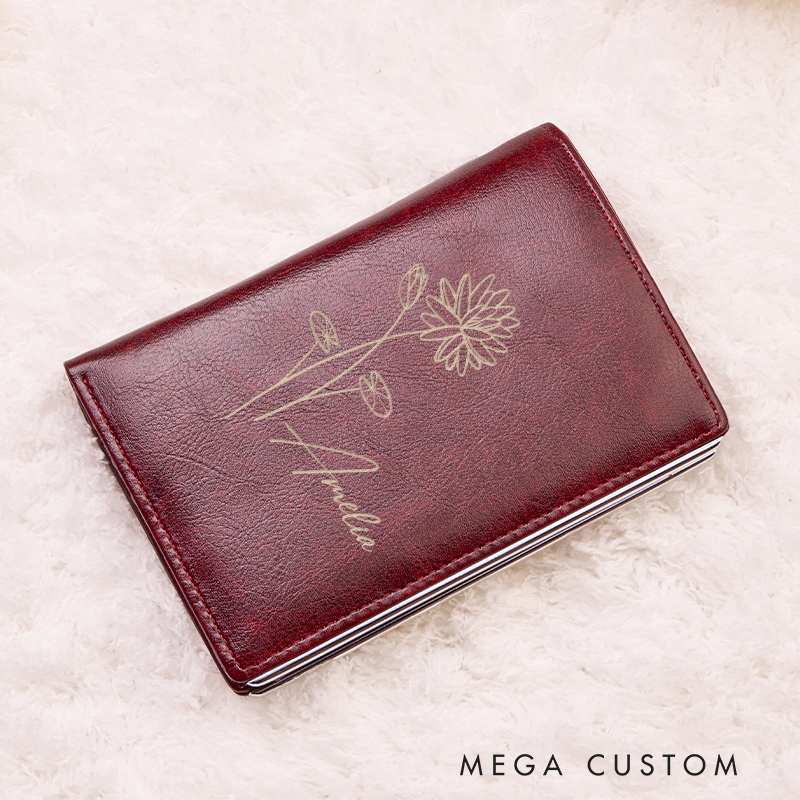 [Copy]Personalized Leather Wallet For Her Birth Flower Wallet with Name Engraved Wallet For Women Leather Purse Birthday Gift For Her Gift For Mother Bridesmaid Gift Christmas Gift