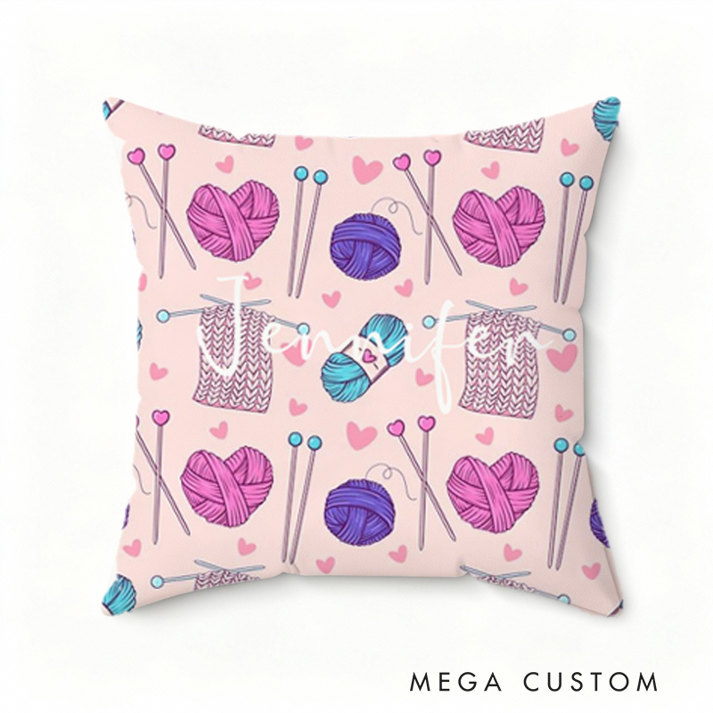 Personalized Knitting Throw Pillows Yarn Ball Gift for Knitting Lovers