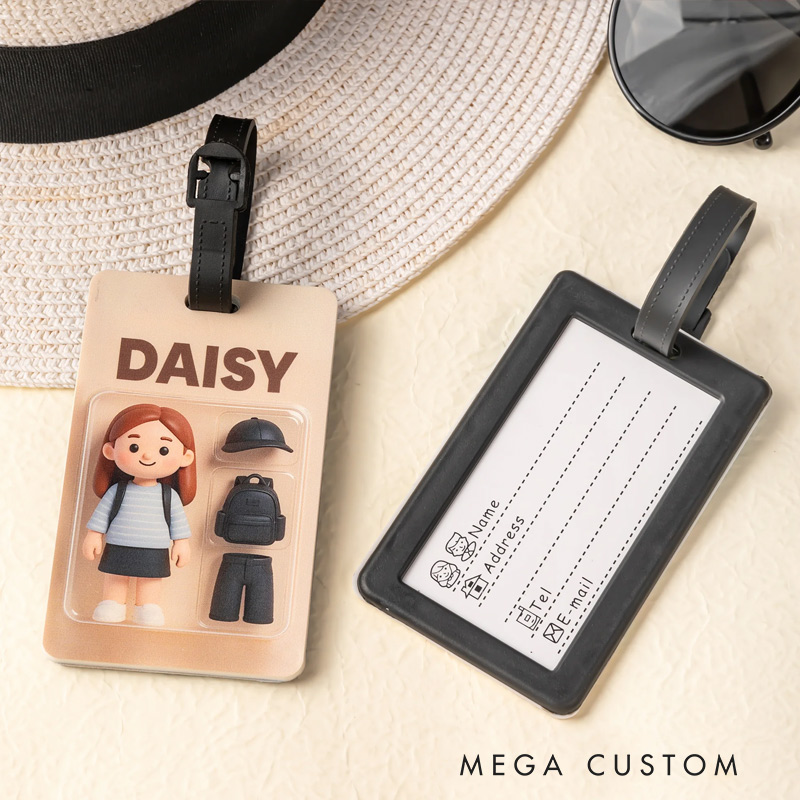 Personalized 3D Cartoon Character Traveling Luggage Tag with Name and Photo Travel Accessory Birthday Gift for Family Friend Travel Lover