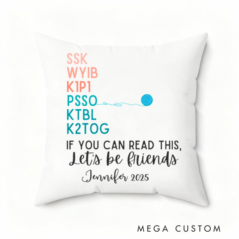 Personalized Knitting Throw Pillows Knitting Word Abbreviations Gift for Knitting Lovers