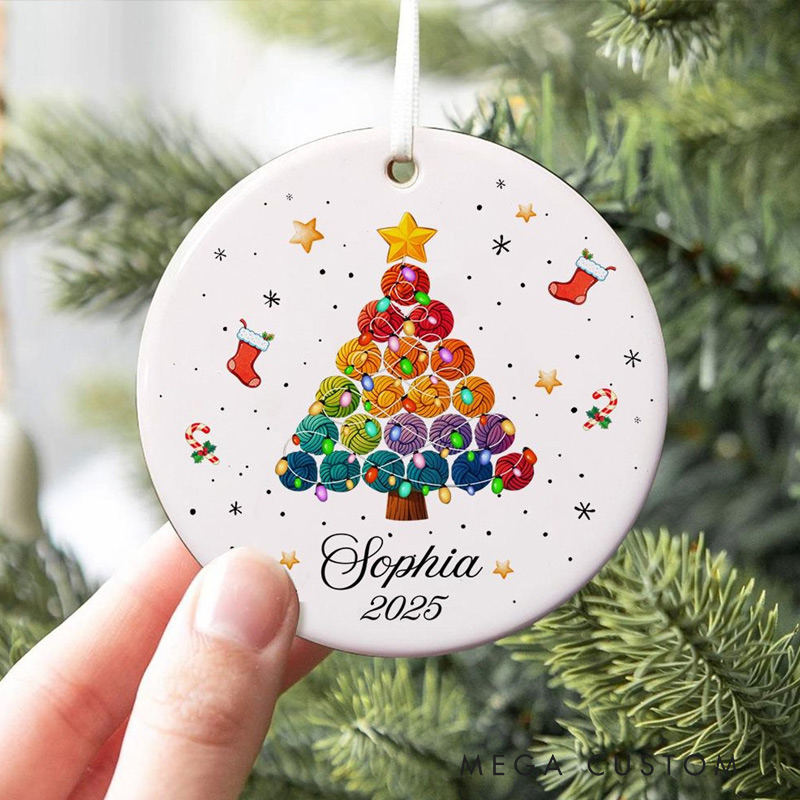 Personalized Yarn Christmas Tree Ornament Gift for Knitters