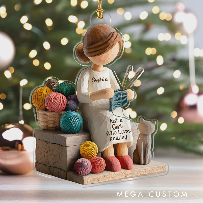 Personalized Just A Girl Who Loves Knitting Acrylic Ornament