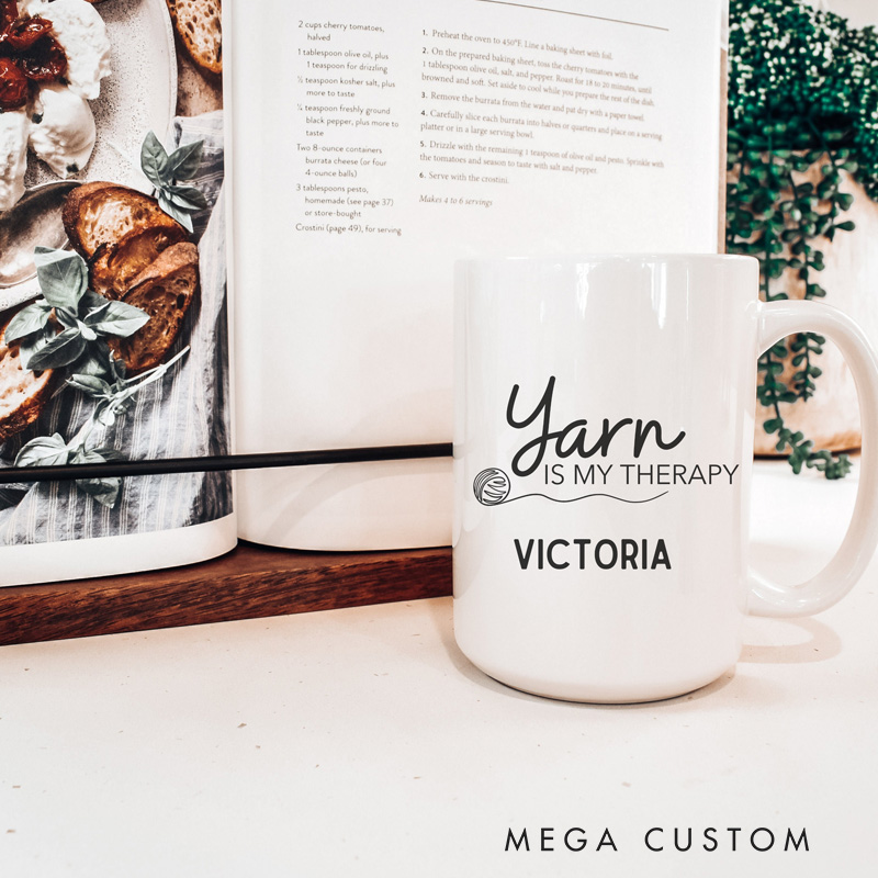 Personalized Funny Ceramic Yarn Coffee Mug Gifts for Knitting Lovers Yarn and Custom Name