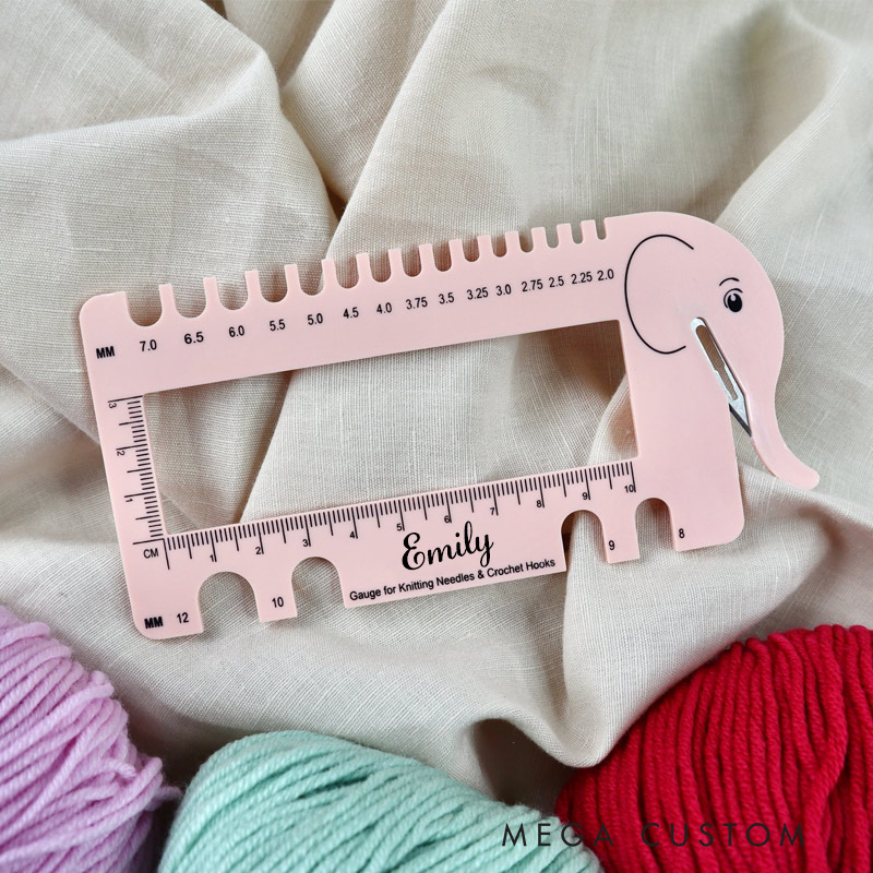 Personalized Knitting Elephant Sheep Needle Gauge Gift for Knitting Lovers