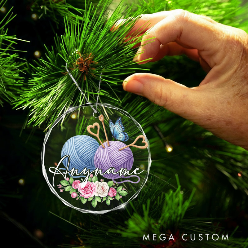 Personalized Knitting Crochet Ornament Floral Yarn Ball Gift for Knitting Lovers