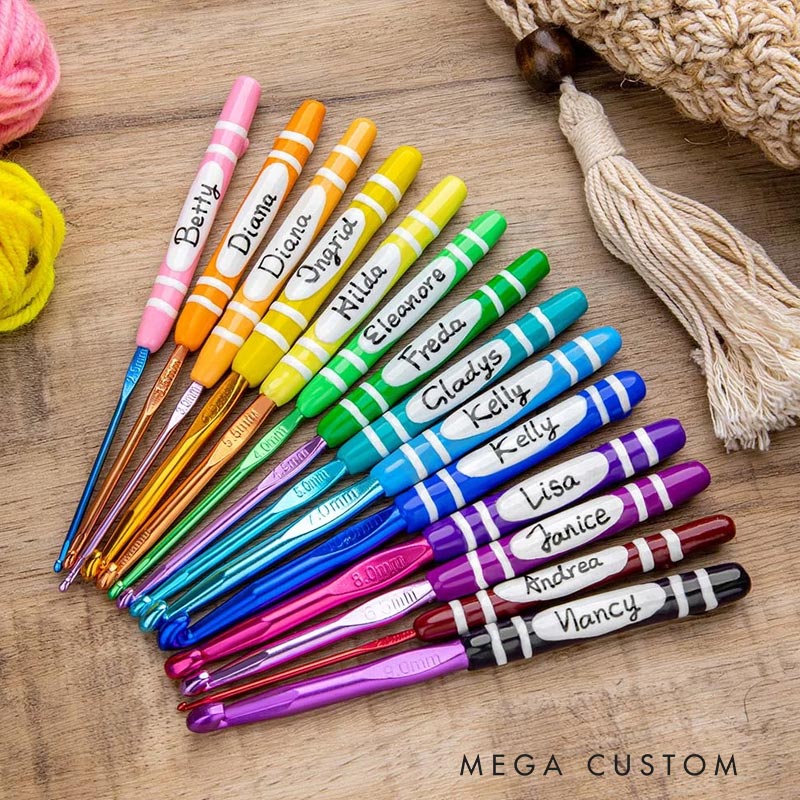 Personalized Rainbow Handmade Crochet Hook with Name Ergonomic Design Birthday Gift for Crochet Lovers