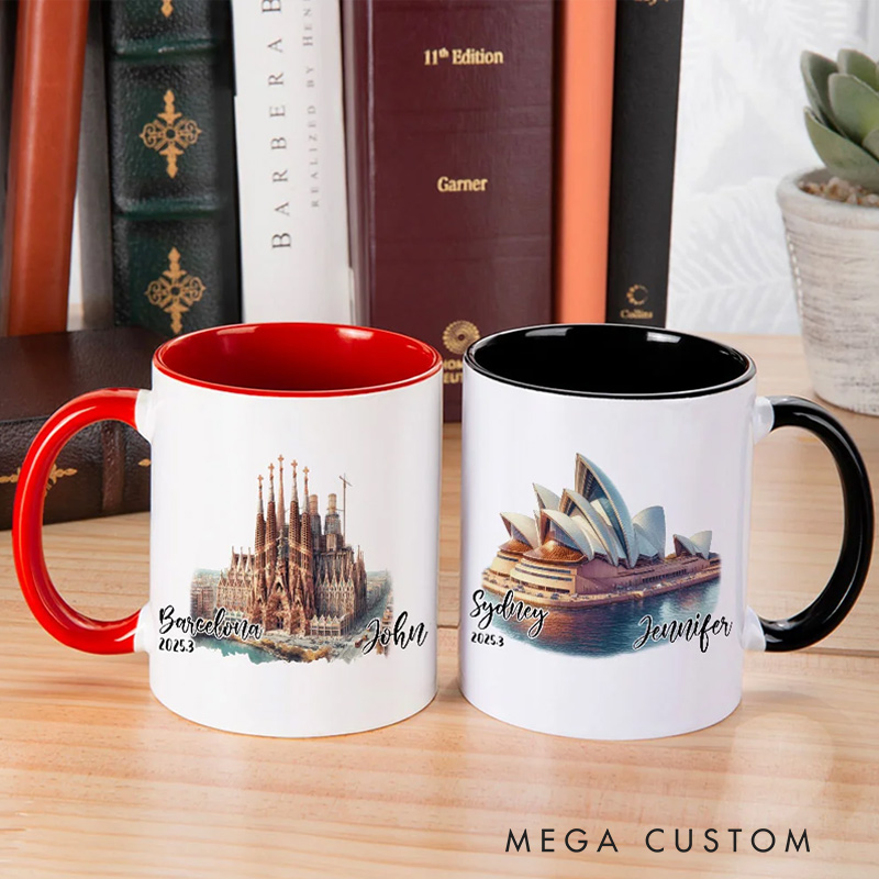 Personalized Watercolor Landmark 11oz Ceramic Mug with Name Birthday Christmas Gift for Travel Lovers