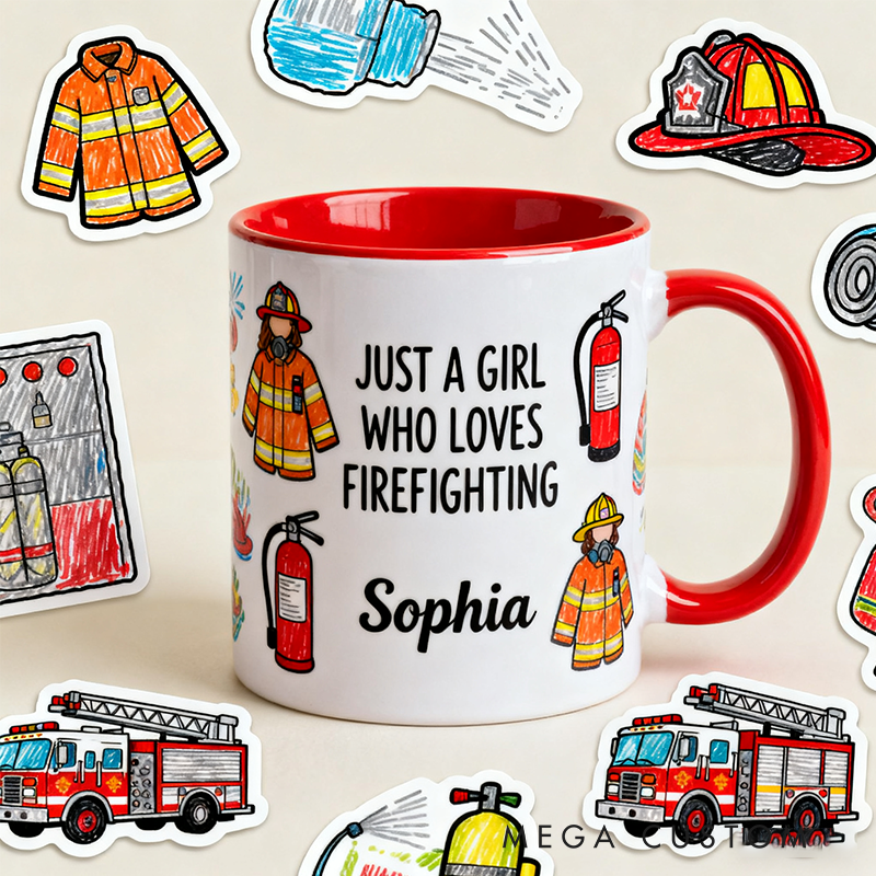 Personalized Firefighter Mugs Custom Firefighting Themed Mug for Girls