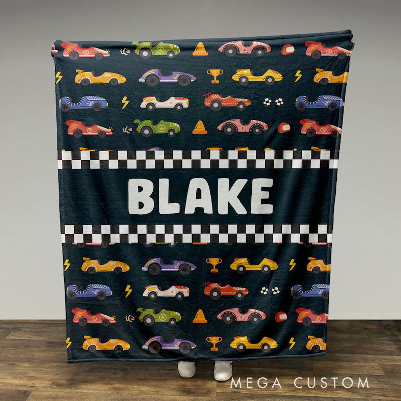 Personalized Race Car Blanket Custom Minky Fleece Baby Blanket